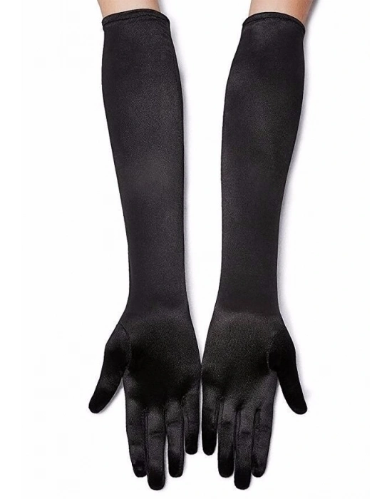 Siyah Renk Likralı Dirseğe Kadar Uzun Kumaş Eldiven 40 Cm