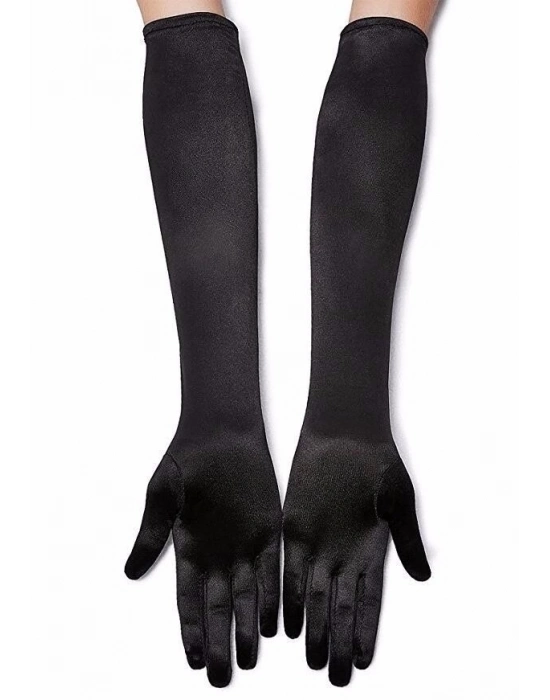 Siyah Renk Likralı Dirseğe Kadar Uzun Kumaş Eldiven 40 Cm