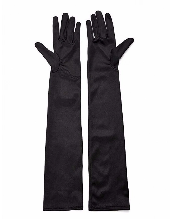 Siyah Renk Likralı Dirseğe Kadar Uzun Kumaş Eldiven 40 cm