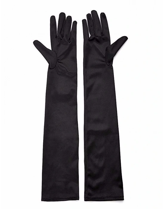 Siyah Renk Likralı Dirseğe Kadar Uzun Kumaş Eldiven 40 Cm