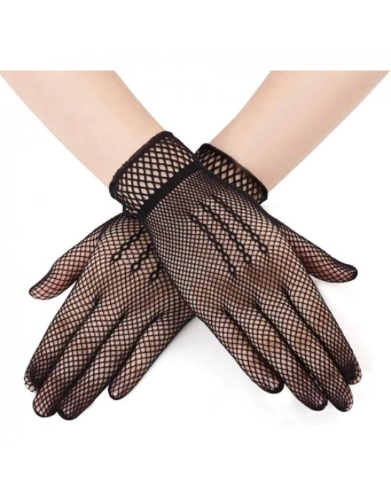 Siyah Renk Likralı File Eldiven Parmaklı Örgü Eldiven Yetişkin Boy