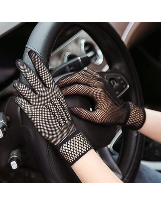 Siyah Renk Likralı File Eldiven Parmaklı Örgü Eldiven Yetişkin Boy