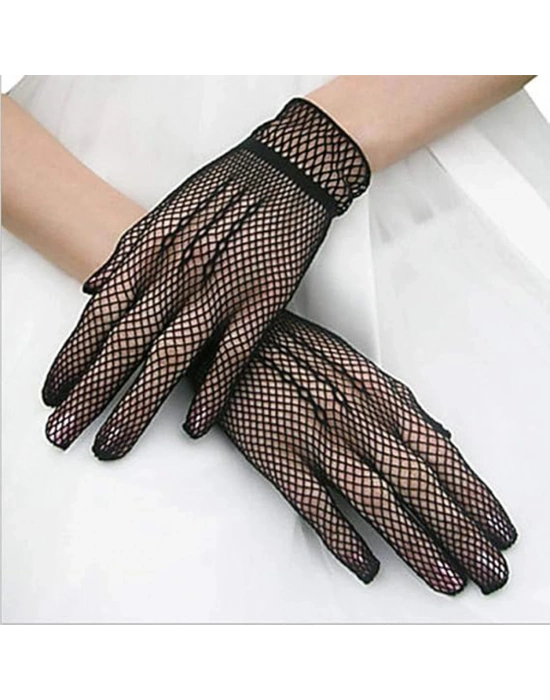 Siyah Renk Likralı File Eldiven Parmaklı Örgü Eldiven Yetişkin Boy