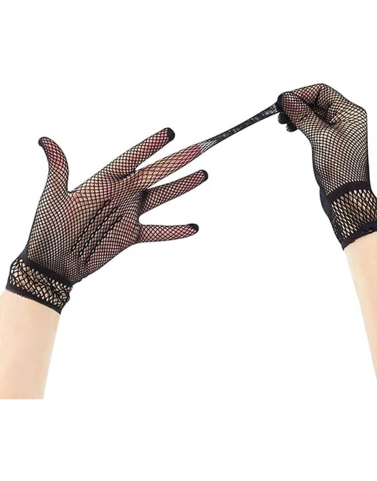 Siyah Renk Likralı File Eldiven Parmaklı Örgü Eldiven Yetişkin Boy