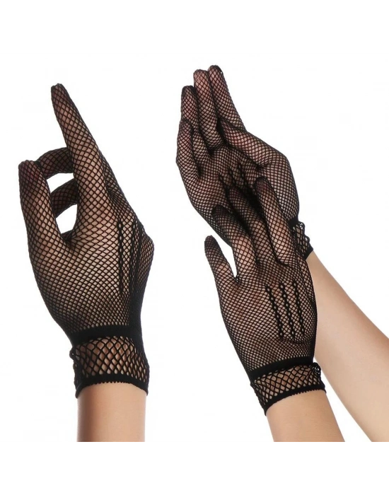 Siyah Renk Likralı File Eldiven Parmaklı Örgü Eldiven Yetişkin Boy
