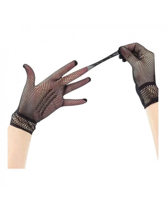 Siyah Renk Likralı File Eldiven Parmaklı Örgü Eldiven Yetişkin Boy