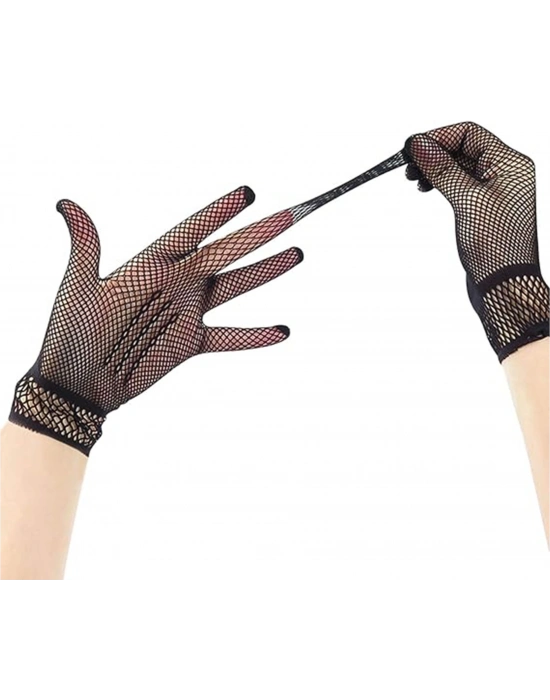 Siyah Renk Likralı File Eldiven Parmaklı Örgü Eldiven Yetişkin Boy