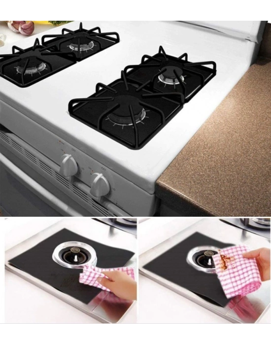 Siyah Renk Ocak Koruyucu Folyo Yanmaz Yapışmaz 4lü Set