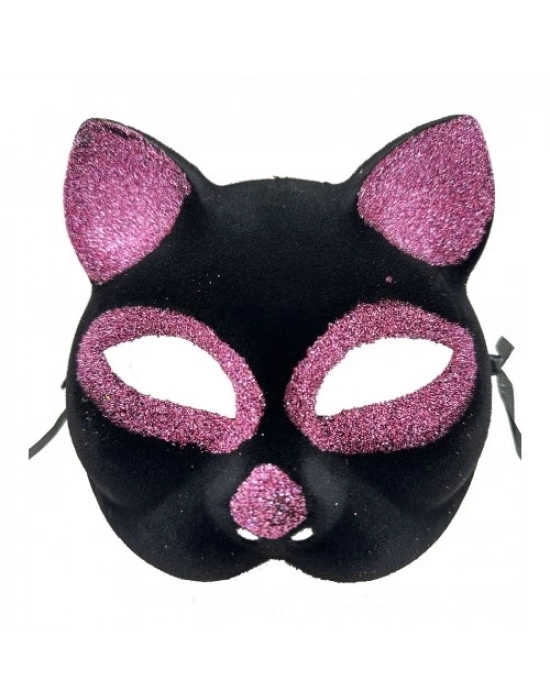 Siyah Renk Pembe Simli Kedi Maskesi