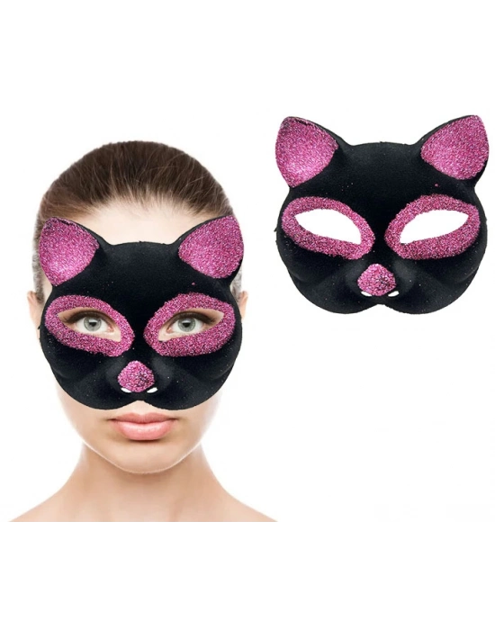 Siyah Renk Pembe Simli Kedi Maskesi