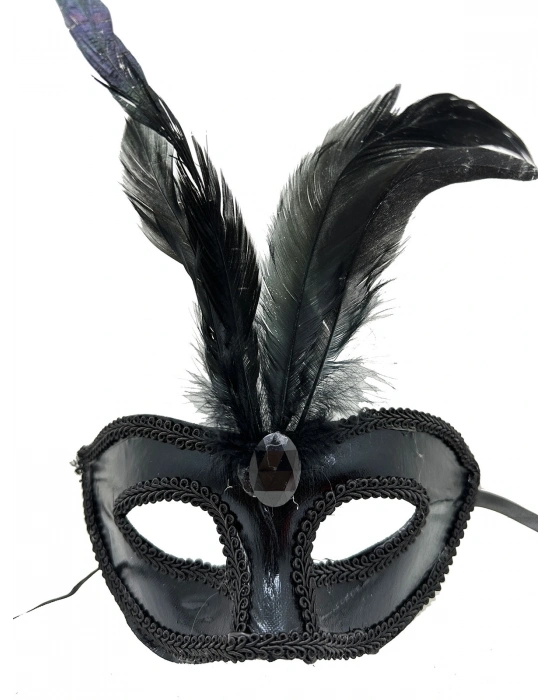 Siyah Renk Rugan Kaplama Siyah Tüylü Parti Maskesi 18x20 Cm