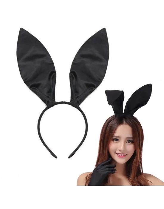 Siyah Renk Saten Kaplama Şekil Verilebilir Tavşan Kulak Taç 35x11 Cm