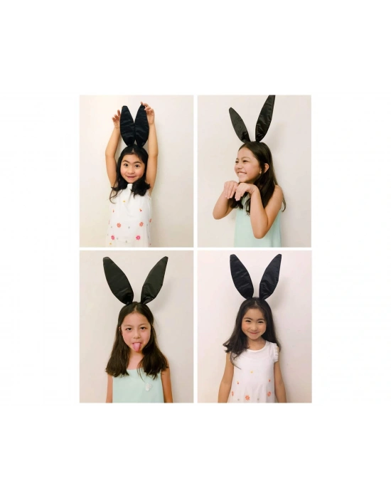 Siyah Renk Saten Kaplama Şekil Verilebilir Tavşan Kulak Taç 35x11 Cm