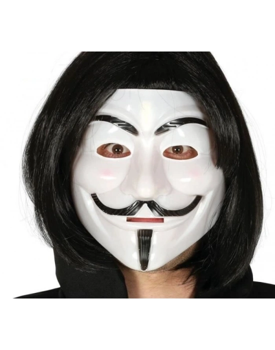 Siyah Renk Takma Kısa Saç ve V For Vendetta Maskesi Anonymous Maskesi