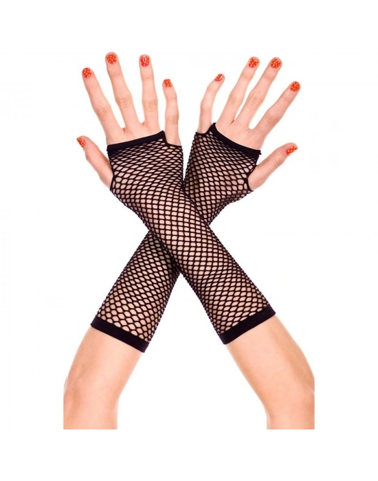 Siyah Renk Uzun File Eldiven - Örgü Eldiven Siyah Renk