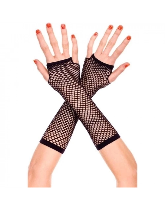 Siyah Renk Uzun File Eldiven - Örgü Eldiven Siyah Renk