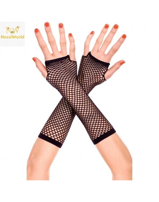 Siyah Renk Uzun File Eldiven - Örgü Eldiven Siyah Renk