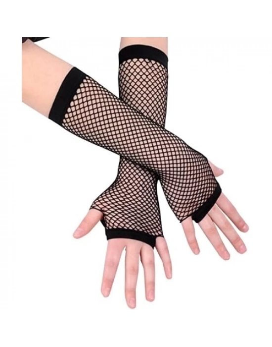 Siyah Renk Uzun File Eldiven - Örgü Eldiven Siyah Renk