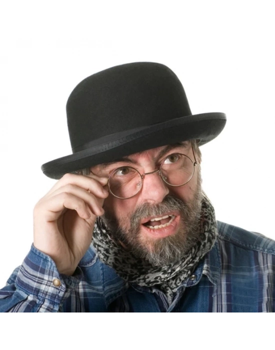 Siyah Renk Yetişkin Boy Retro Bowler Derby Şapkası 58 Cm