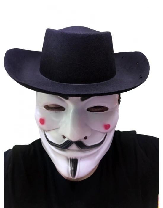 Siyah Renkli Delikli Çocuk Boy Vendetta Şapkası Ve Vendetta Maskesi