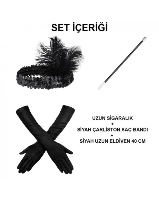 Siyah Retro Charliston Aksesuar Seti