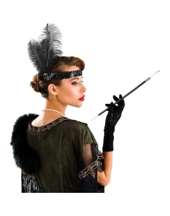 Siyah Retro Charliston Saç Bandı & Sigaralık