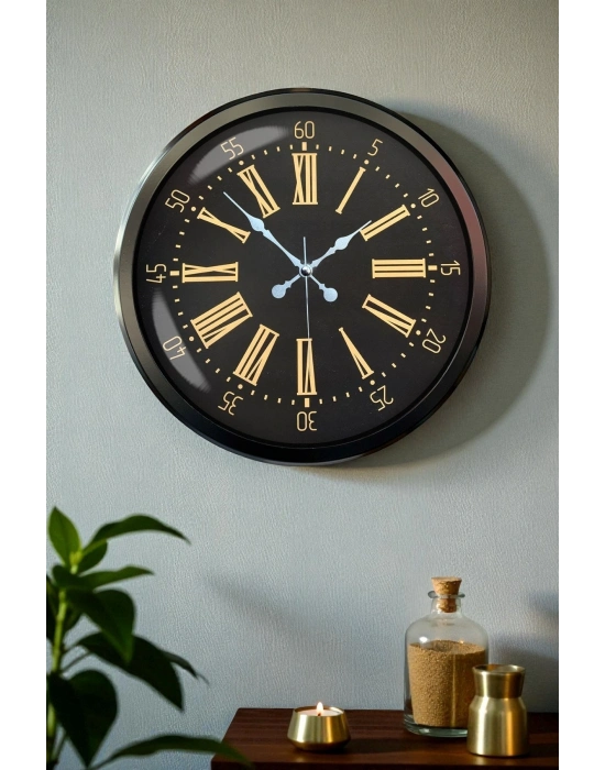 ® Siyah Roma Rakamlı 52 Cm Metal Duvar Saati
