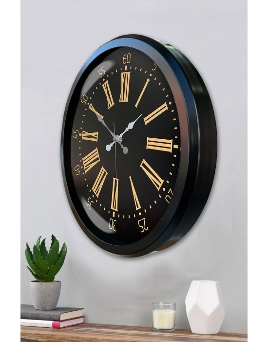 ® Siyah Roma Rakamlı 52 Cm Metal Duvar Saati
