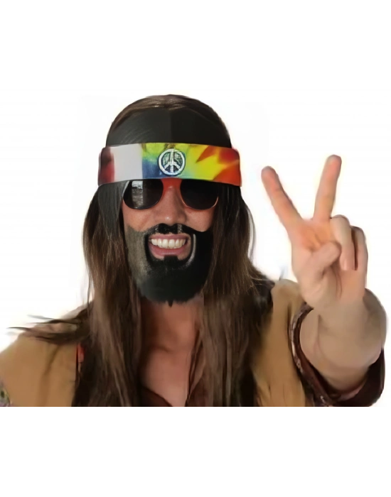 Siyah Saçlı Bandana Hippi Parti Gözlüğü