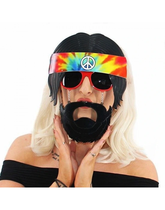 Siyah Saçlı Bandana Tasarımlı Hippi Parti Gözlüğü 26x18 Cm