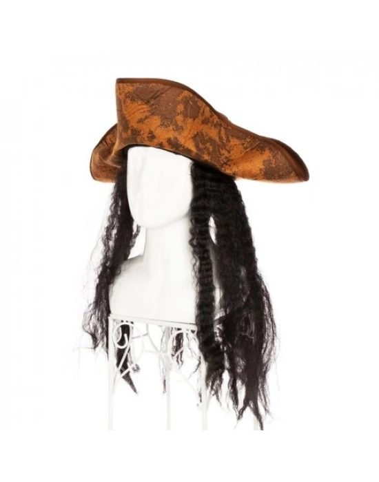 Siyah Saçlı Kaptan Korsan Şapkası