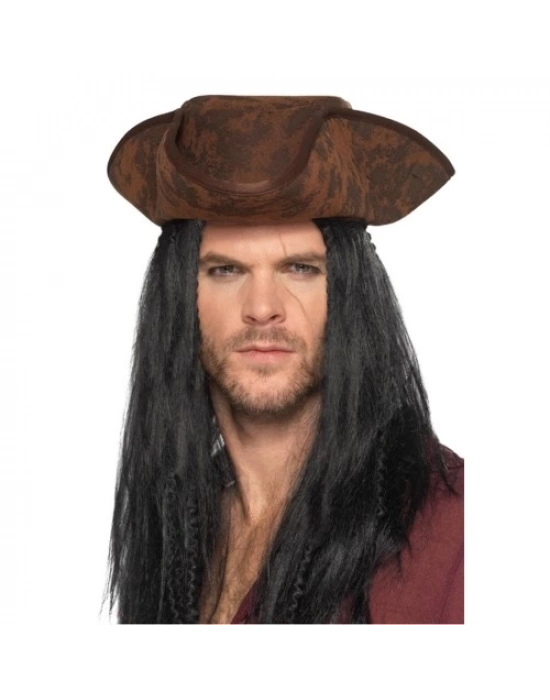 Siyah Saçlı Kaptan Korsan Şapkası