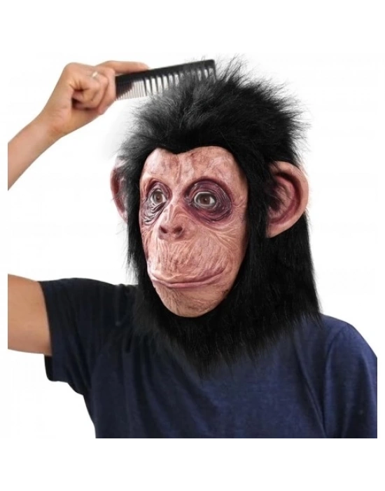Siyah Saçlı Lateks Şempanze Maskesi