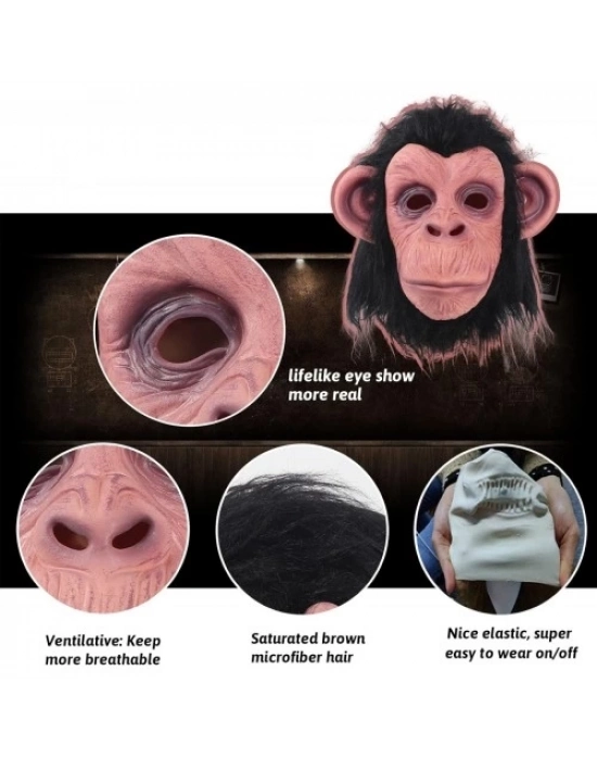 Siyah Saçlı Lateks Şempanze Maskesi