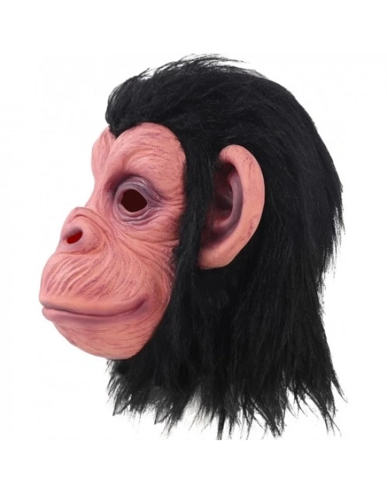 Siyah Saçlı Lateks Şempanze Maskesi