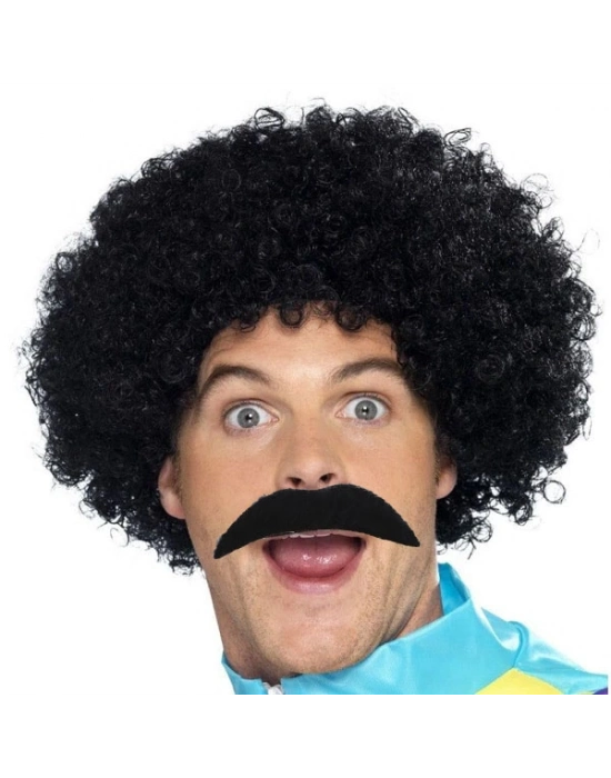 Siyah Scouser Erkek Kısa Peruk ve Bıyık Seti