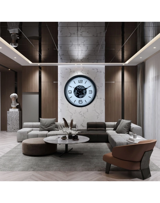 ® Siyah Şık 60 Cm Çarklı Duvar Saati