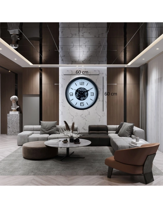 ® Siyah Şık 60 Cm Çarklı Duvar Saati