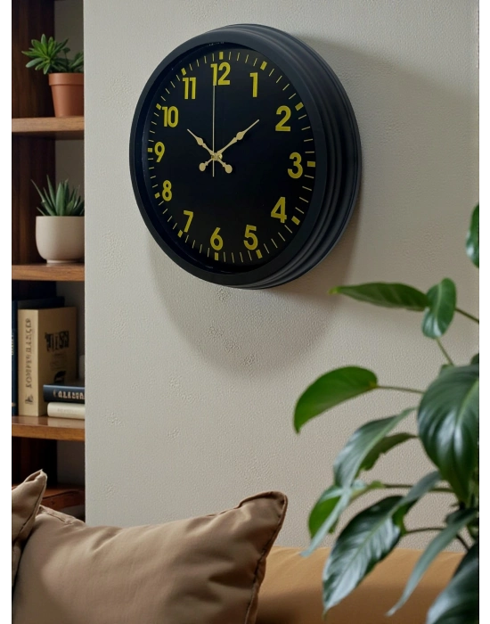 ® Siyah Standart 40 Cm Metal Dekoratif Duvar Saati