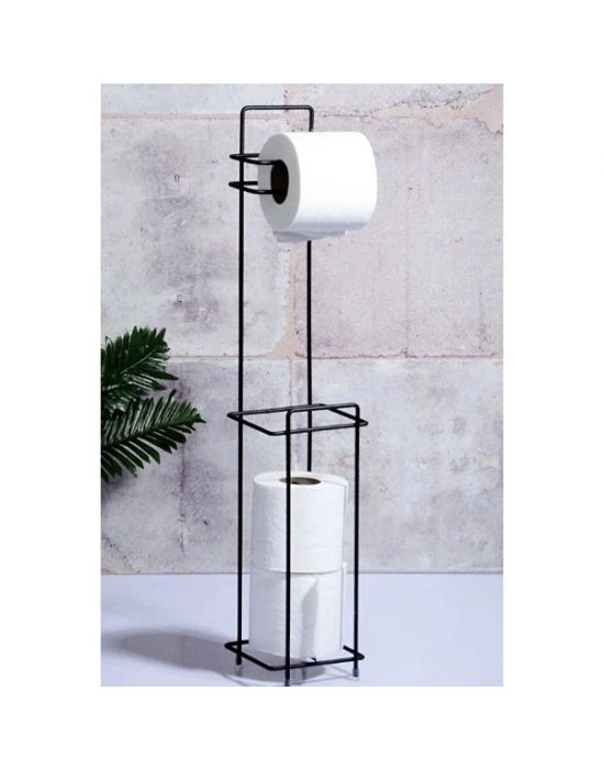 Siyah Standlı Yedek Hazneli Tuvalet Kağıtlığı