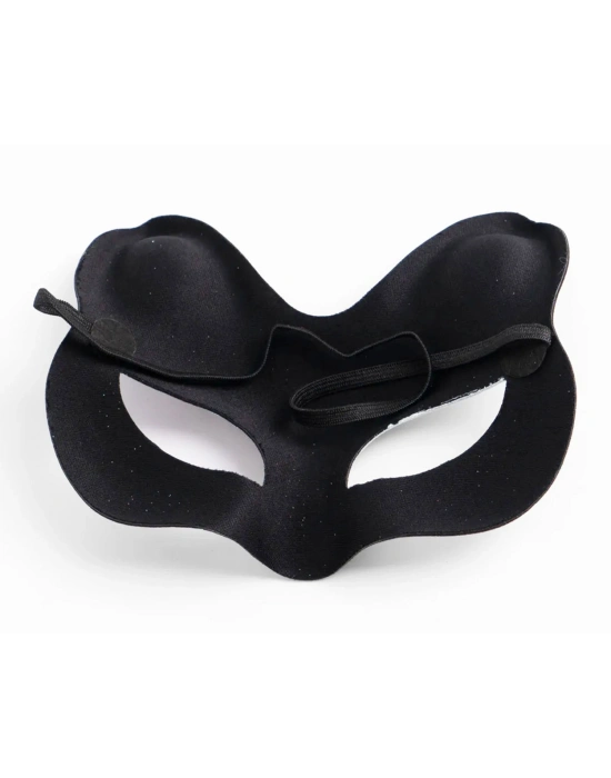 Siyah Süet Gümüş Mavi Simli Kedi Maskesi