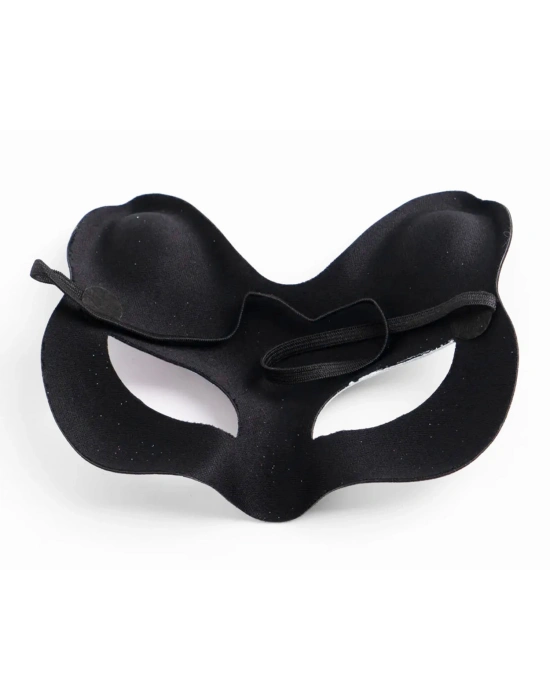 Siyah Süet Gümüş Mavi Simli Kedi Maskesi