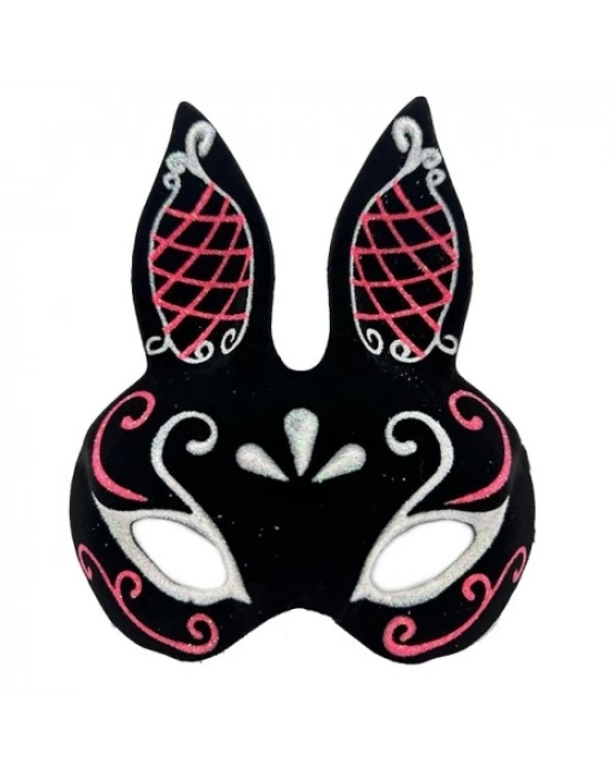 Siyah Süet Tavşan Maskesi Simli