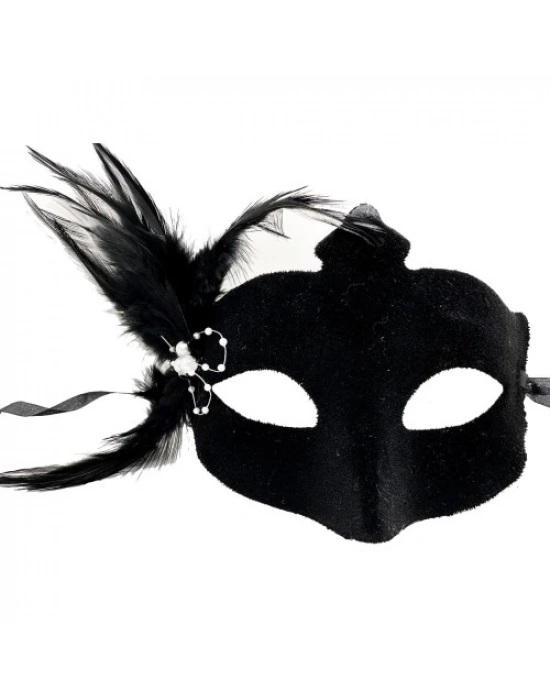 Siyah Süet Tüylü Beyaz İncili Parti Maskesi