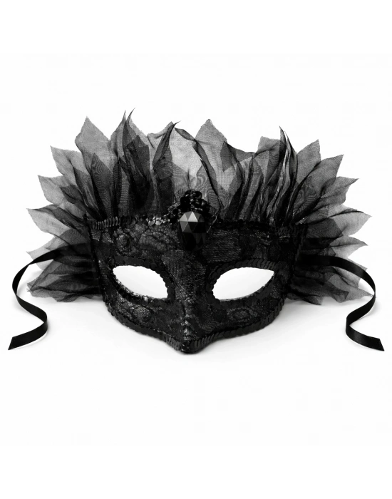 Siyah Taşlı Venedik Maskesi Lüks Tüllü Parti Maskesi