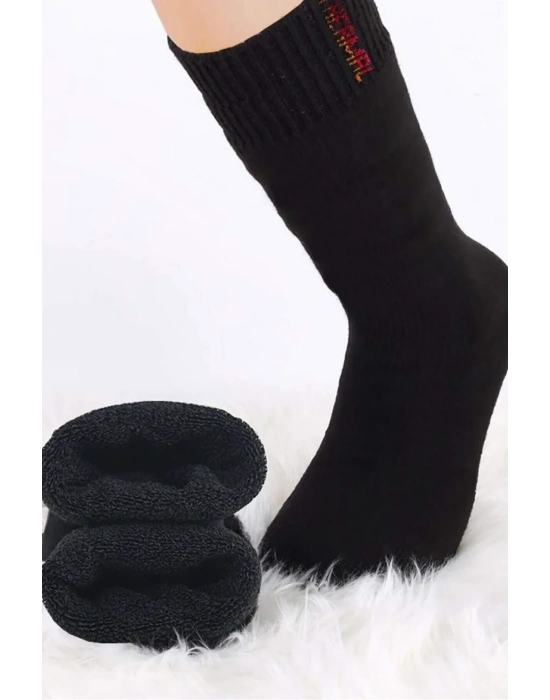 Siyah Termal Kalın Kışlık Havlu Çorap Erkek Kadın Unisex Pamuk
