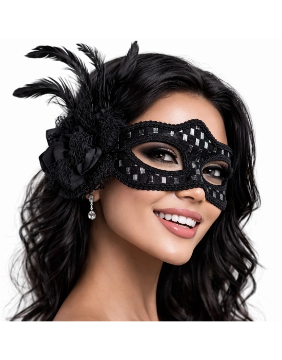 ® Siyah Tüylü Balo Maskesi Kadın Parti Aksesuarı
