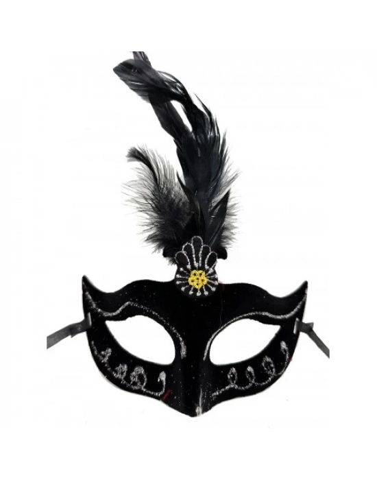 Siyah Tüylü Süet Parti Maskesi