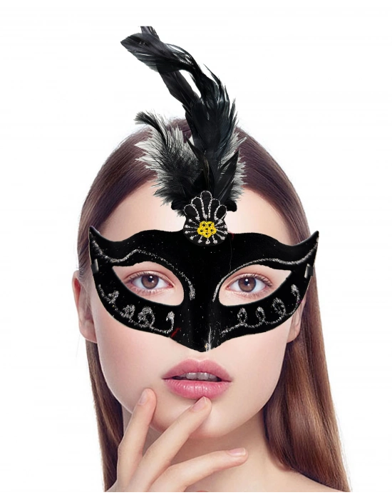 Siyah Tüylü Süet Parti Maskesi