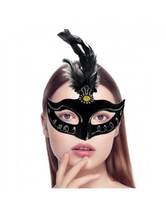 Siyah Tüylü Süet Parti Maskesi